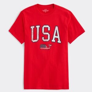 NWT Vineyard Vines Men USA Flag Whale Short-Sleeve Tee M Racing Red